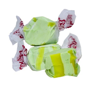 Taffy Town Golden Pear taffy candy with light green and yellow swirls - whipped salt water taffy featuring mellow pear sweetness.